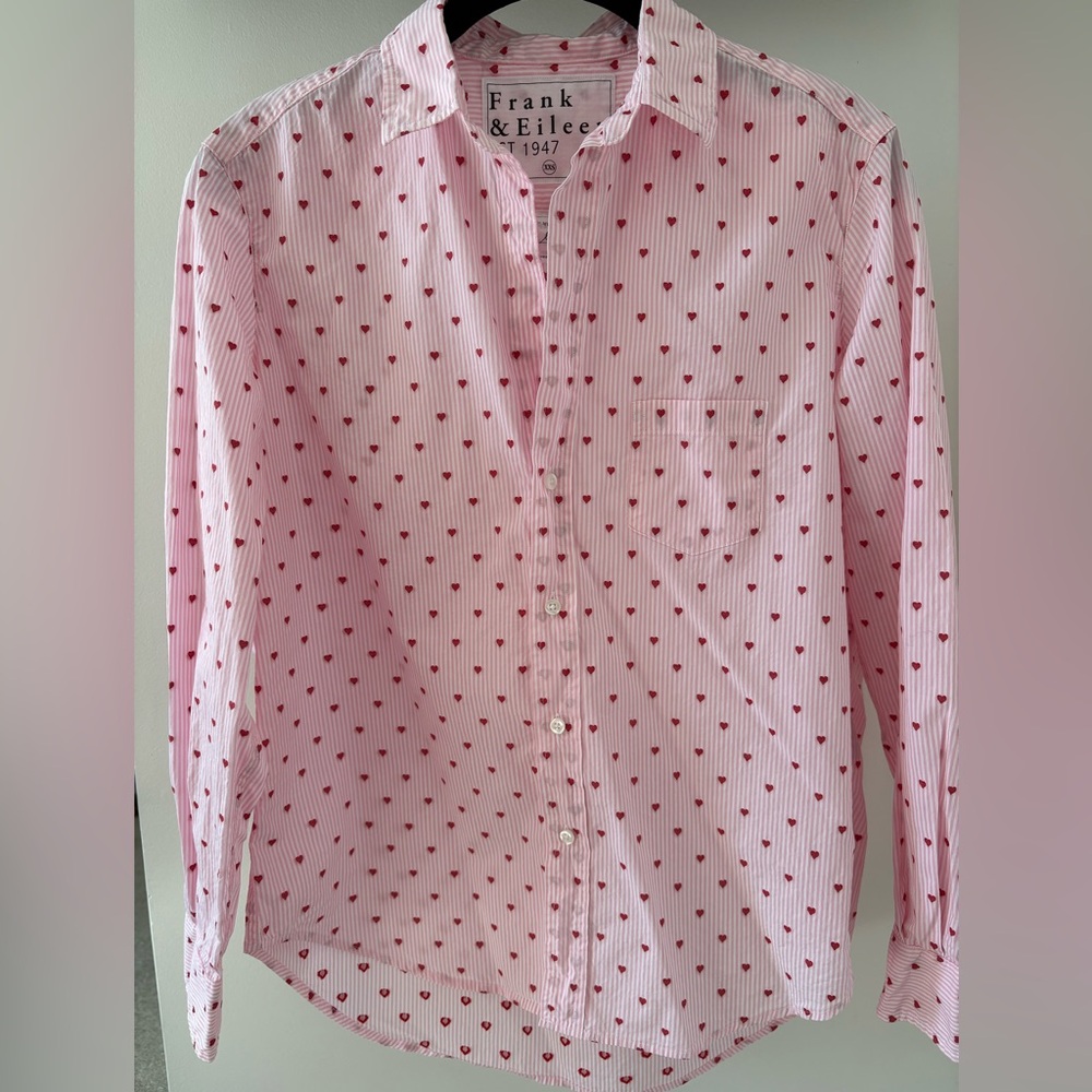 Frank & Eileen Pink Striped Heart Shirt XXS